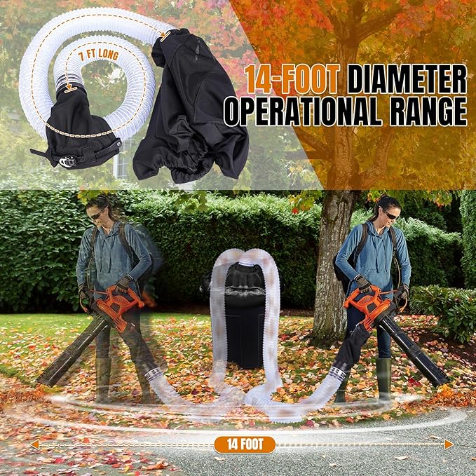 Universal Leaf Collection System for Leaf Blowers & Vacuums, Fits Up to 5” Diameter, Transparent Observation Tubes, Adjustable Mesh Cover for 32–96 Gal Bins
