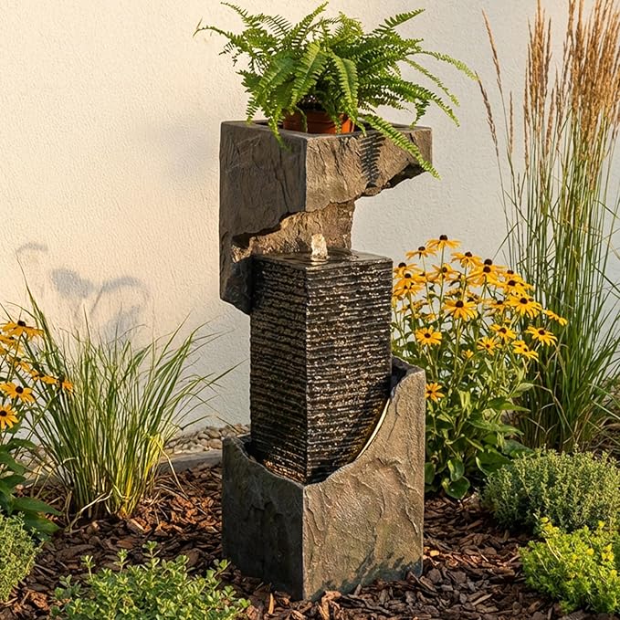 Modern Water Fountain Outdoor 35.4" H Floor Standing Outdoor Fountain with LED Lights and Pump for Garden, Patio, Deck, Backyard, Porch and Home Art Decor…
