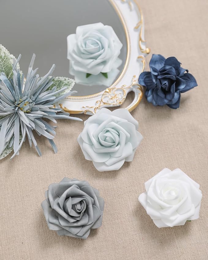 YYHUAWU Artificial Flowers Combo Box Set Gradient Color Flower Leaf with Stems for DIY Wedding Bouquets Centerpieces Baby Shower Party Home Decorations