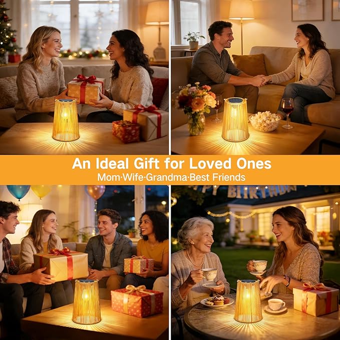 4 Pack Solar Lanterns Outdoor Waterproof, Hanging Rattan Woven Solar Lights with Auto On/Off, Decorative Gifts for Garden, Yard, Patio, Tree, Porch, Lawn, Pathway & Outside Tabletop Decor
