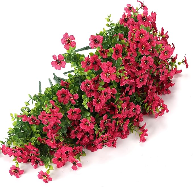 12 Bundles Artificial Flowers for Outdoors UV Resistant, Realistic Fake Silk Flowers Outside Fade-Proof Faux Plants for Outdoor Planters Window Box Front Porch-Red
