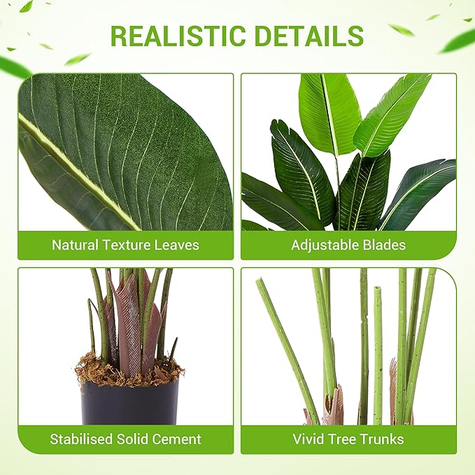 litphke Artificial Tree Bird of Paradise Artificial Plant, 4 Ft Faux Tropical Plant Palm Tree with Leaves Trunks Faux Banana Leaf Tree for Home Decor Living Room Indoor Outdoor Office