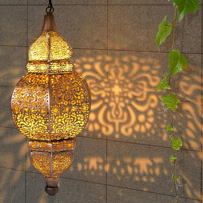 Hanging Solar Lights, Outdoor Decor Solar Lantern, Waterproof Metal Moroccan Lantern for Outside Patio Pathway Yard Front Porch Backyard Garden Decorative (1 Pack)