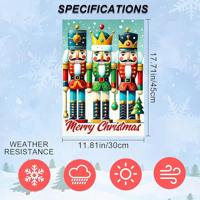 IVN Christmas Garden Flag 12x18 Inch Double Sided Colorful Nutcracker Trio with Ornaments Outdoor Yard Flag for Outside Home Front Door Lawn Porch Patio Welcome Decor