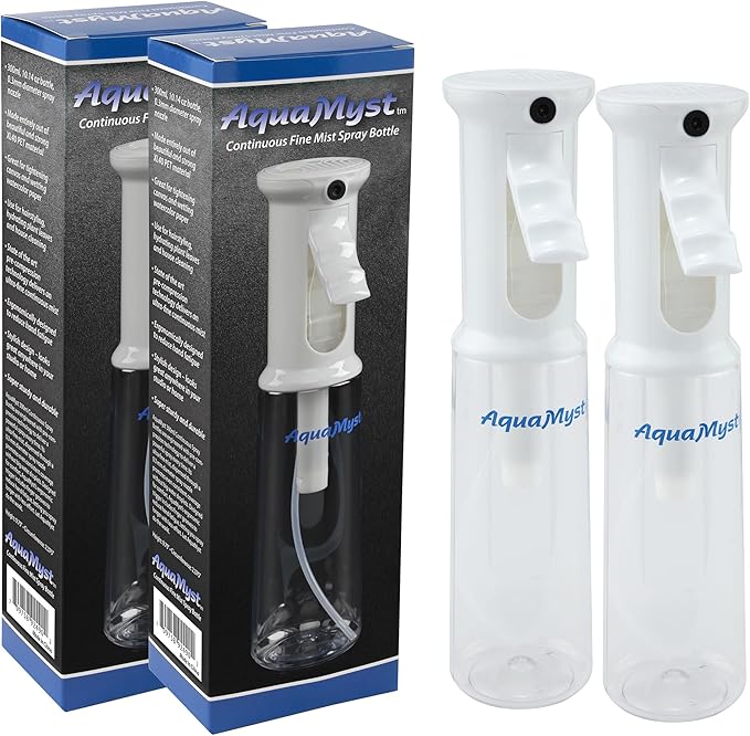 Creative Mark AquaMyst 300 ml Continuous Mist Spray Bottle - 2-Pack - Ergonomic Plant Mister - Water Mister Spray Bottle w/Pre-Compression Technology, Drip-Free 0.3 mm Nozzle, Clear 10.14 oz Bottles