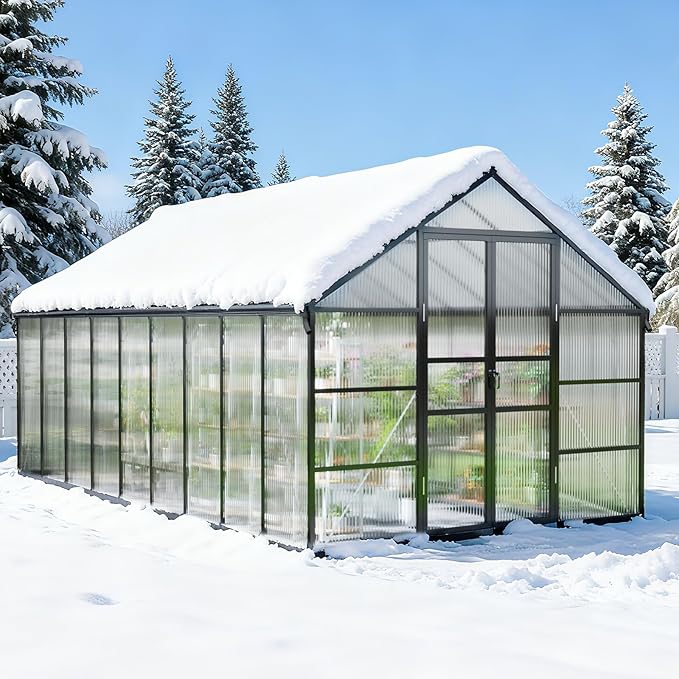 10x18FT Greenhouse for Outdoors, Galvanized Steel Frame Winter Green House w/Adjustable Roof Vent, Lockable Door Handle &DrainageSystem, Walk-in Greenhouses for Outside Garden Backyard
