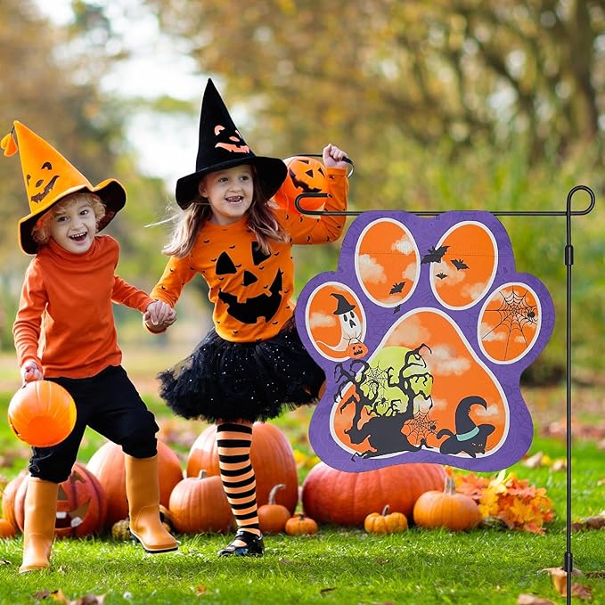 Paw Point Halloween Garden Flag 14x14 Inch Double Sided,Black Cat Ghost Outside Small Yard Sign Outdoor Flags Autumn Fall Winter Seasonal Porch Decoration