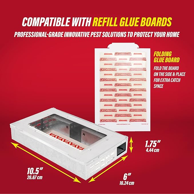 Catchmaster Multi-Catch Mouse Trap, Humane Mouse Trap Indoor for Home, Includes 1 Replaceable Glue Board, Live Catch Pest Control for Garage & Shed (White)