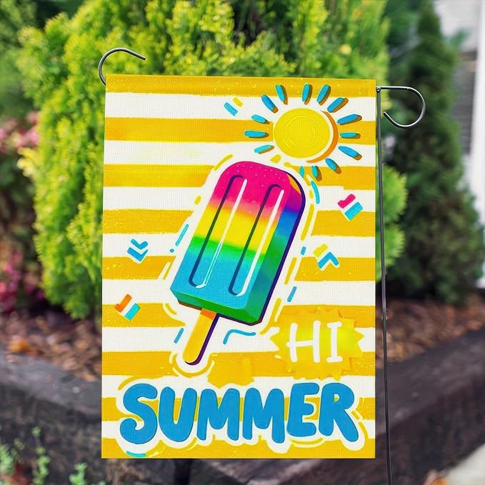 Summer Garden Flags 12x18 Double Sided Summer Banner Beach Gardens Flag Bright Popsicle Sun Design Holiday Outside Decorations Yard Flags for Seasonal Decoration in Yard and Garden