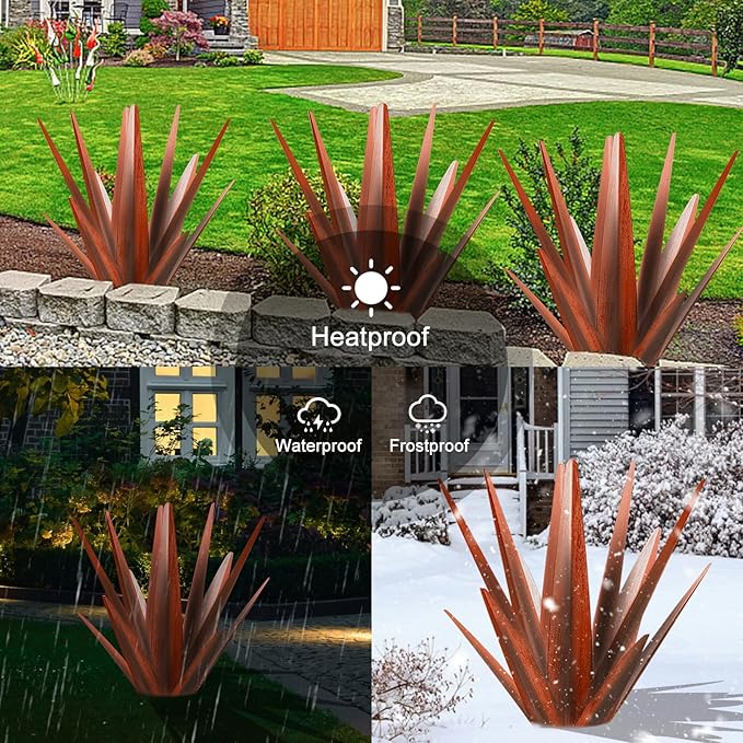 TOMBABY Enlarge Metal Plants Tequila Rustic Sculpture, Outdoor Patio Yard Home Decor Hand Painted Agave Garden Statue, Outdoor Lawn Ornaments Yard Stakes for Mom Gift (1 Big coppery)