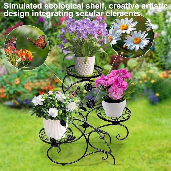 3-Tiers Metal Plant Stand Indoor, Heavy Duty Flower Pot Stands for Multiple Plant, Anti-Rust Iron Plant Pot Shelf, Stable Plant Holder, Ladder Plant Pot Holder for Living Room Patio Boho Home Decor for Gardening Visit the HLC Store