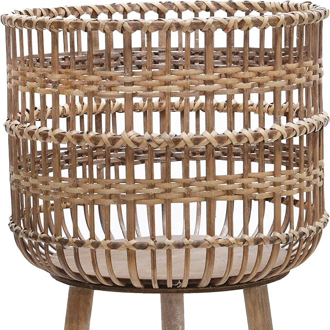 Sagebrook Home Set of 3 Wooden Planter Stands Bamboo Decorative Flower Pots for Indoor Outdoor Use, Rustic Woven Plant Holders with Legs for Home & Garden Decor, 19", 22"& 26" H