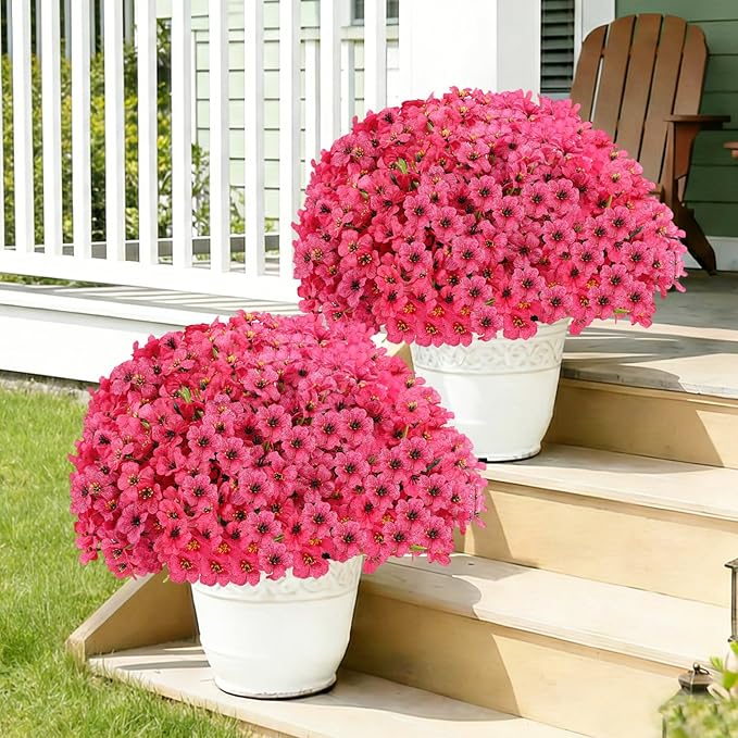 22 Bundles Artificial Flowers Outdoor, Faux Flowers UV Resistant with Plastic Plants, Faux Silk Flowers for Outdoors Outside Front Porch Hanging Planter Window Box Garden Decoration(Rose Red)