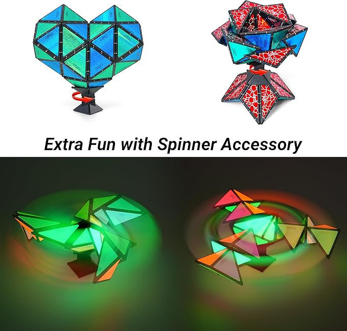 TOSY Magnet Pyramid Stone - 1 Cube Transforms into 1 Billion Shapes, 14 pcs (12 Puzzle pcs and 2 Spinners), 243 Magnets, Christmas Stocking Stuffers Gift for Kids, Creative Puzzle STEM Toy, 2-Pack