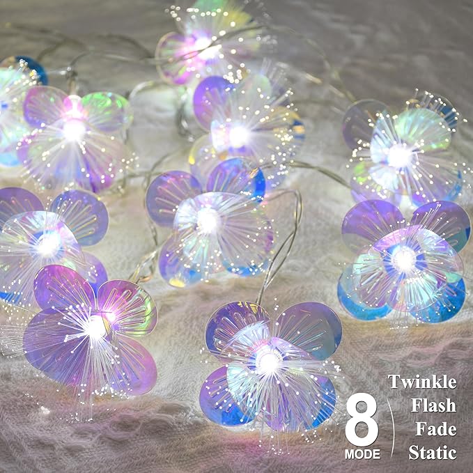YOLIGHT Fiber Optic Flower String Lights Battery Operated with Timer, 13ft 20 LED Flower Garland Lights Fairy Lights for Room Table Wedding Christmas Easter Décor (White)