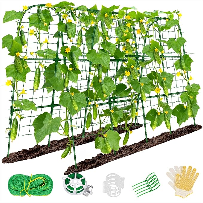 Cucumber Trellis for Raised Bed, 66''x48'' U-Shape Garden Trellis for Climbing Plants Outdoor, Metal Arch Plant Support, Vegetables Trellis for Squash Grape Pea Bean Vines Flower
