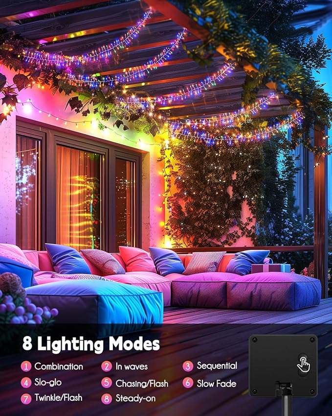 Brightown Solar String Lights for Outside, 19.6Ft 240 LED Solar Fairy Lights for Outdoor Waterproof with 8 Modes for Patio Party Garden Yard Home, Multicolor