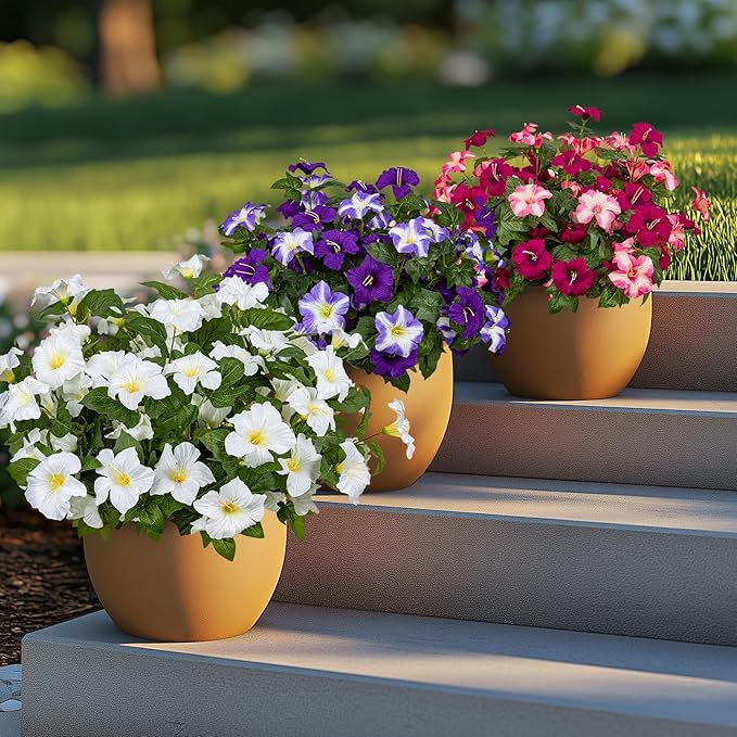 Brlita 19 Inch Artificial Fake Flowers for Outdoor,4 Pcs Faux Silk Petunias Spring Flowers for Outside for Indoor Porch Planter Front Door Garden Patio Window Box Home Decor(White)