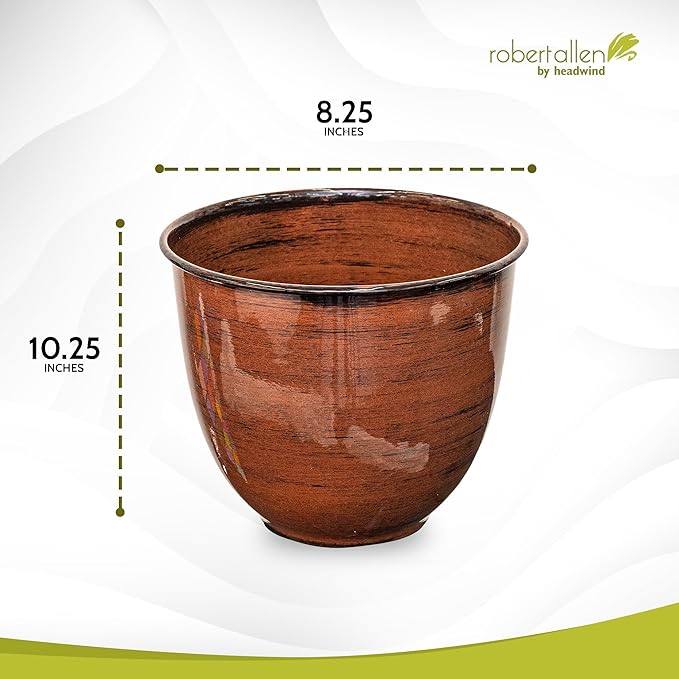 Headwind Glazed Ironstone Hamilton Collection Decorative Plant Pot – 10" Chestnut Brown Pot – Lightweight & Durable with Drainage Flower Pots for Indoor Plants & Outdoor Planter Use by Robert Allen
