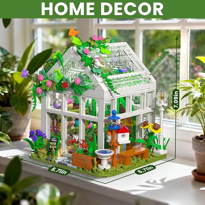 Flowers House Building Set with LED Light, Creative Garden House Buiding Toy for Home Decoration, Greenhouse Model Playset, for Adults Teens Girls Friends Ages 8+, Xmas Birthday Gift (779 Pieces)