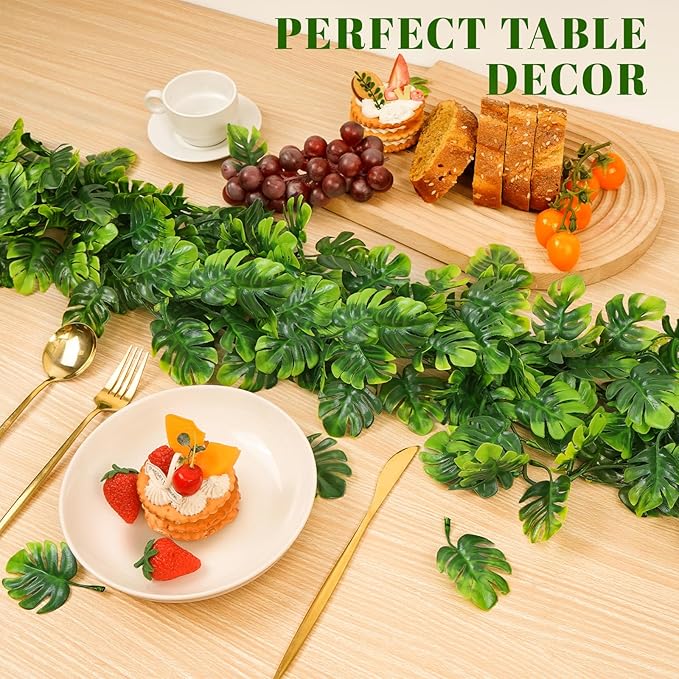 Dolicer 6Pcs Artificial Vines Greenery Garland, 5.6Ft Fake Hanging Greenery Plants Monstera Leaf Vines Tropical Palm Leaves Garland for Home Garden Porch Patio Hawaiian Party Indoor Outdoor Decor