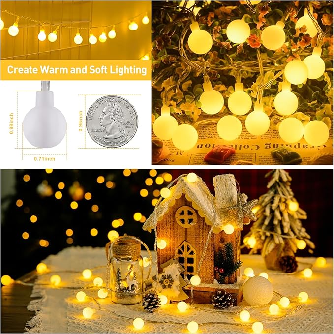 JMEXSUSS 100 LED Connectable Globe String Lights Indoor Bedroom, 33ft Warm White Christmas Lights Plug in with Remote, 8 Modes Hanging Fairy Light Outdoor for Room Classroom Party Valentine Day Decor