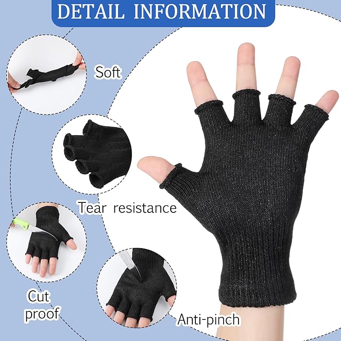 Geyoga 2 Pair Cut Resistant Half Finger Protection Gloves for Home Use (Black)