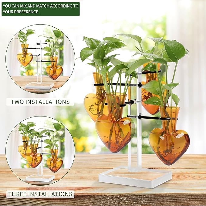YYHglass Clear Plants Propagation Stations Terrarium Kit Birthday Gift for Women for Indoor Home Office Decor Acrylic Plant Accessories - 4 Love Hear Vase