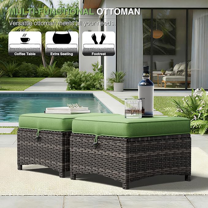 Joyside 5 Piece Wicker Patio Furniture Set, Rattan Patio Chairs with High Back, Deep Seating, Wide Armrest, Thickened Cushions, Outdoor Furniture for Deck, Porch Use