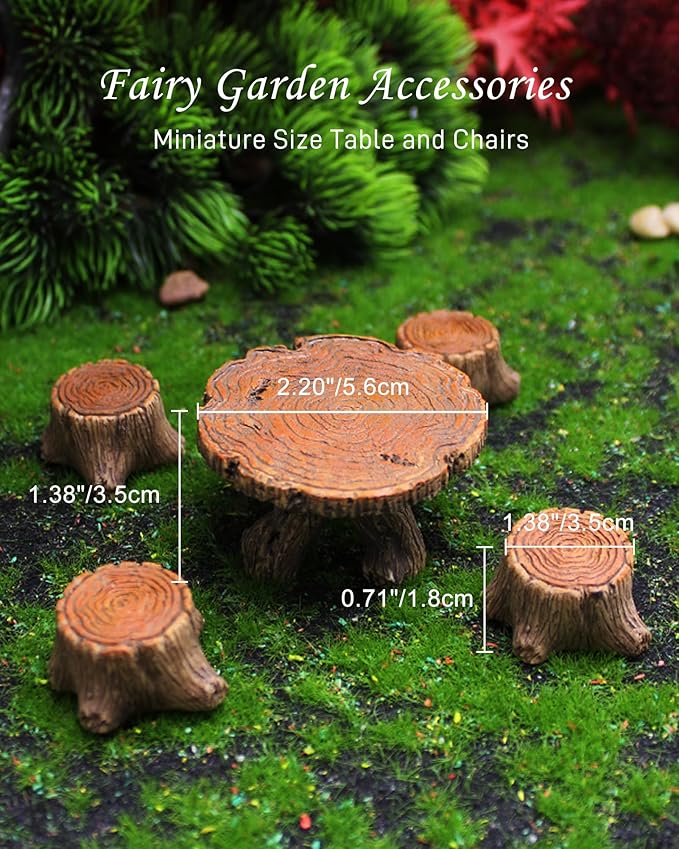 Inkaove Miniature Garden Furniture Resin Table Chairs Figurines, Fairy Garden Accessories Furniture Outdoor Stumps Ornaments Kit, Micro Landscape Garden Ornament for Outdoor Indoor Landscape Decor