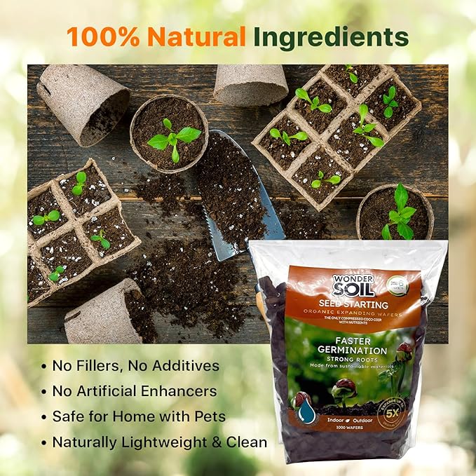 WONDER SOIL | 1000 Organic Seed Starter Pellets | Ready to Plant Seed Starting Soil Loaded with Pre-Mixed Nutrients | Fast Germination | Indoor or Outdoor | 1000 Count