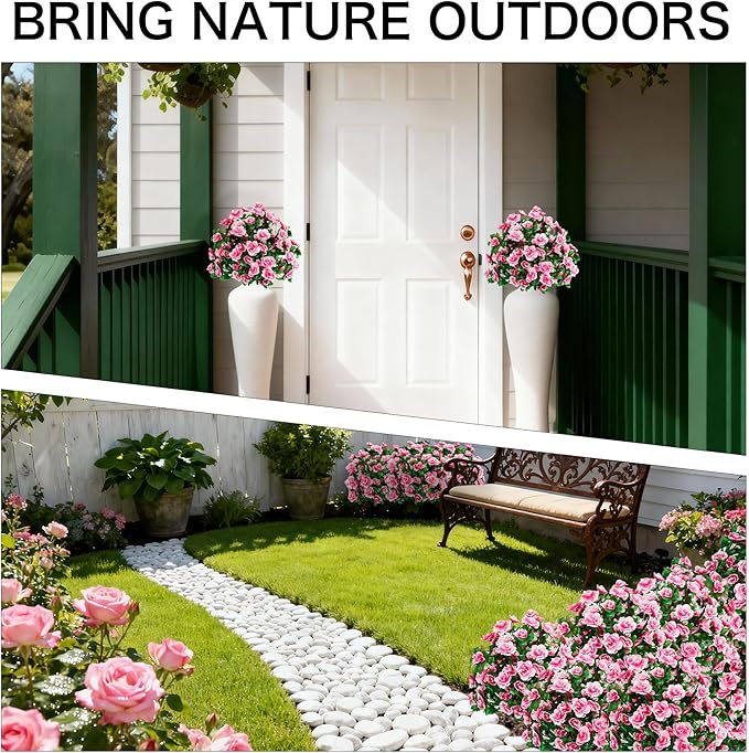 AZXVT Artificial Flowers for Outdoors, Faux Outdoor Plants Fake Plants Topiary Balls Artificial Outdoor Set of 2 with Ground Spike for Home Front Porch Patio Garden Decor (Pink)