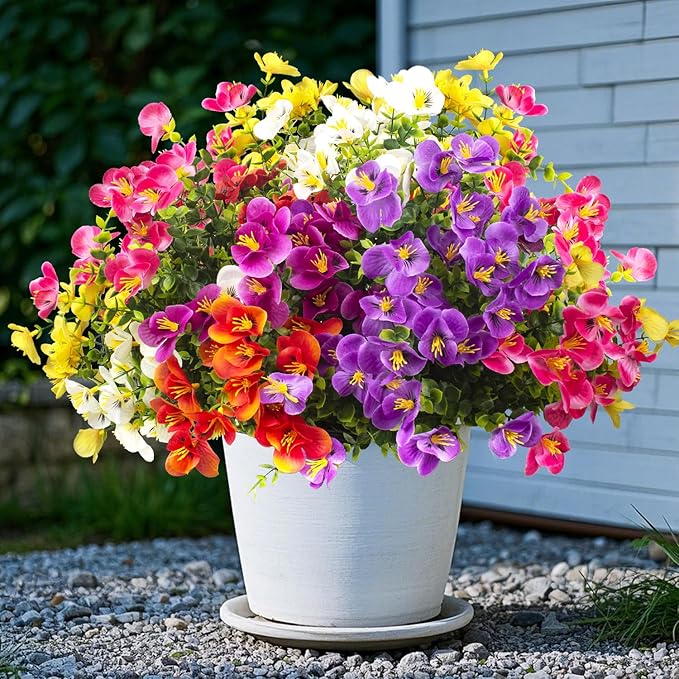 Grunyia Outdoor Artificial Flowers UV Resistant - Realistic Faux Floral Arrangements for Garden, Patio, Porch Décor - All-Weather Fade Proof & Low Maintenance (12 Pack, Mixed Styles)