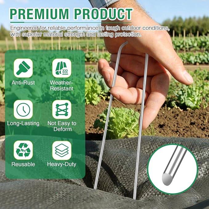 8 Gauge Landscape Staples, FUIJOL 12 Inch 15 25 50 100 Pack Heavy Duty U-Shaped Landscape Stakes, Galvanized Garden Staples for Weed Barrier Stakes, Ground Cover, Irrigation Tubing, Fence (25,12 Inch)