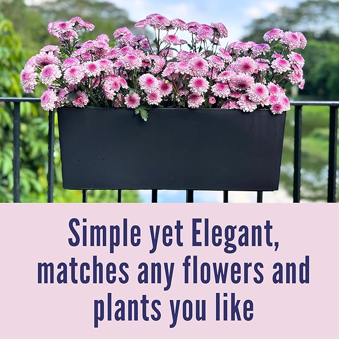 LaLaGreen Deck Railing Planters (14 Inch, 2 Pack) Black Rectangular Window Flower Box with Bracket, Self Watering System Hanging Planter Boxes for Outdoor Plant Pots Container Rail Fence Balcony Herb