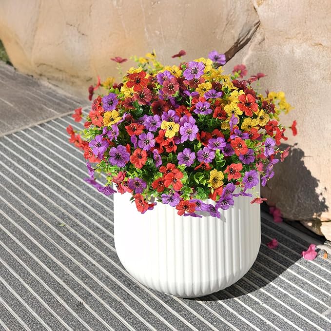 ZFProcess Artificial Flowers Faux Plants Outdoor Fake Flowers Spring Decor,12 Bundles Outdoor Flower Plastic Plant Colorful Daisy UV Resistant for Porch Patio Yard Garden Pot Planters