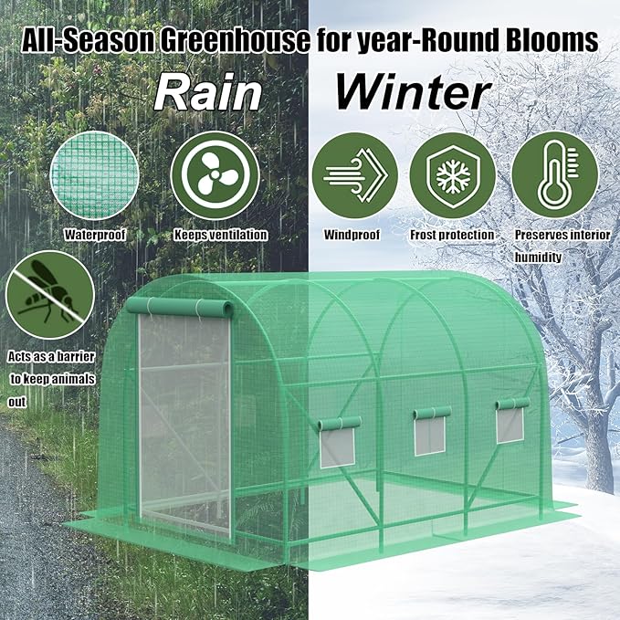 12x7x7 FT Greenhouse, Outdoor Walk-in GreenHouses with Screen Windows and Dual Zippered Door, Portable Waterproof Green Houses Tent for Outside Heavy Duty with Reinforced Frame #2