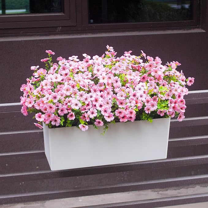 HIFORESTAR Pink Artificial Outdoor Flowers 12 Bundles Vibrant Wild Flowers Silk Daisy Faux Floral Plants Arrangements for Porch, Yard, or Flower Bed Decor (Pink Daisy)