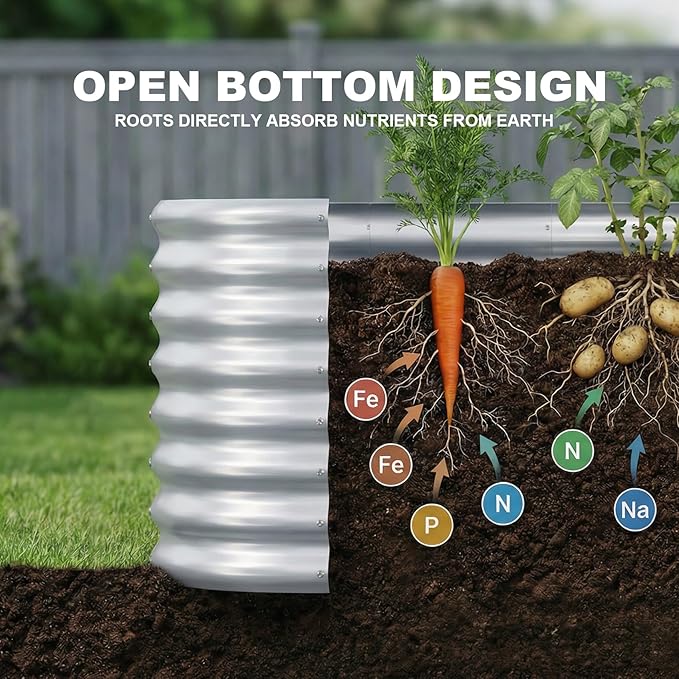 AHEONLAR 2 Pack 4×2×2ft Galvanized Raised Garden Beds Outdoor,Oval Sturdy and Durable Planter Boxes for Vegetables, Fruits, Flowers and Plants, Easy Assembly, Grey