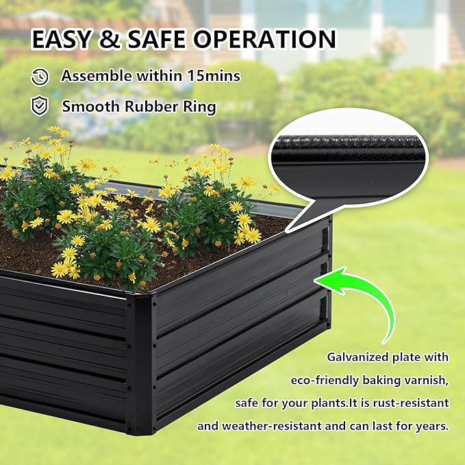 Galvanized Raised Garden Bed 4x3x1ft Outdoor Planter Box Galvanized Steel Garden Bed Kit for Vegetables, Flowers, Herbs and Succulents Black
