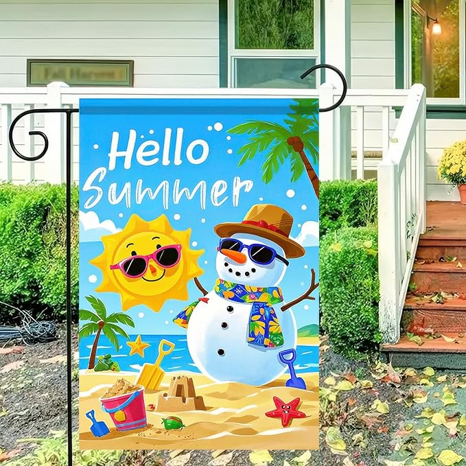 Welcome Summer Garden Flag Sunglasses Snowman on Beach Hawaii Seaside Sunshine Decor Seasonal Outdoor Welcome Yard Flag 12 x 18 Inch Double Sided Decoration