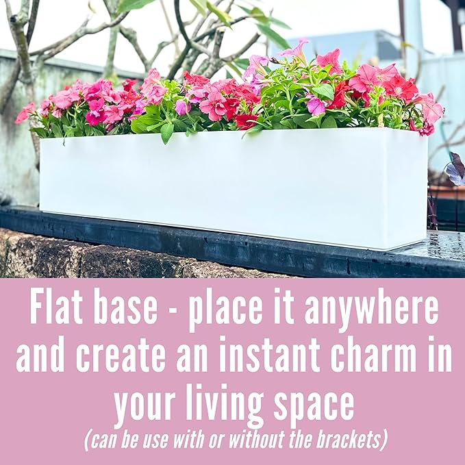 LaLaGreen Planter Boxes Outdoor (40 Inch, 1 Pack) Rectangular Self Watering System Window Flower Boxes with Bracket, Large White Planters Vertical Plant Container Hanging Wall Mount Indoor Succulents