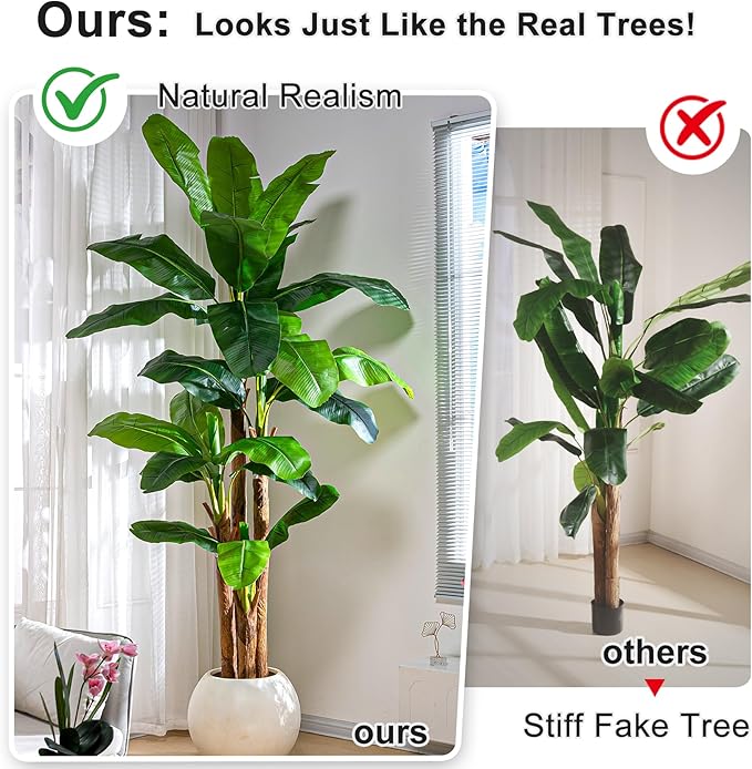 Artificial Banana Tree 9ft, Faux Tropical Palm Tree Plant with Realistic Leaves, Low Maintenance Indoor Outdoor Decor for Home Office Porch, in Nursery Pot