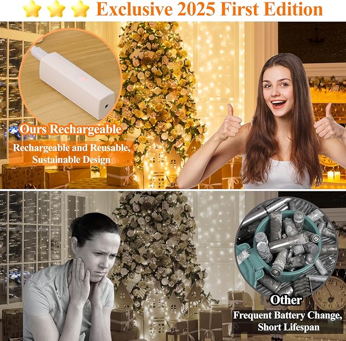 64FT(16 * 4) Fairy Lights Battery Operated, LED String Lights with Timer, Mini Twinkle Lights for Bedroom, Christmas Decorations, Wedding, Xmas Tree Decor, Centerpiece Table Warm White