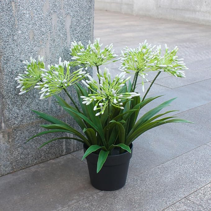 HIFORESTAR Faux Outdoor Flowers Realistic Artificial Plants 8 Bundles Plastic Flower Outside 18.9 in Fake Greenery Stems Green Flower for Pot Planter Decor Outside