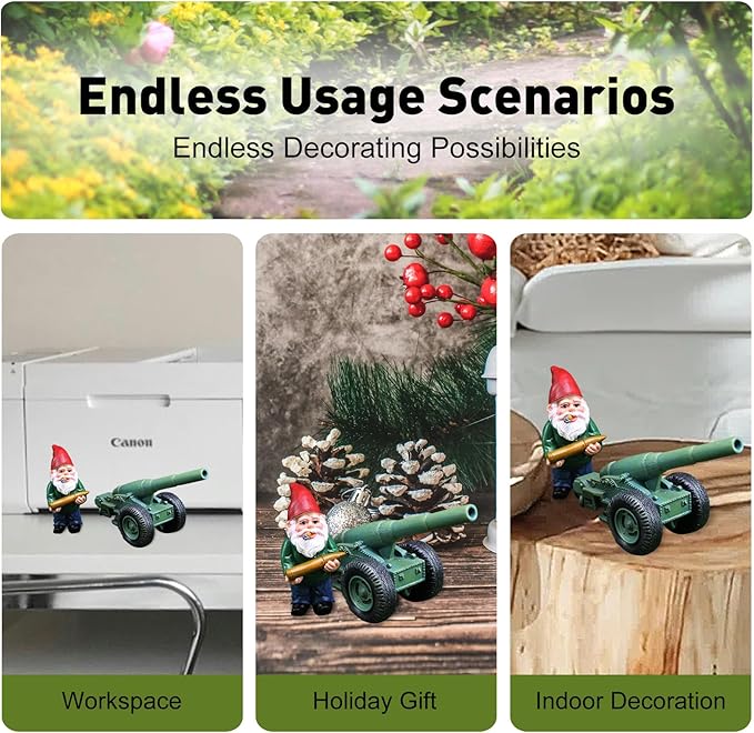 Funny Garden Gnome Statue with Cannonball and Cannon Cart, Military Gnome Decorations for Outdoor Indoor Lawn Statue Patio Yard, Halloween Christmas Thanksgiving Gifts