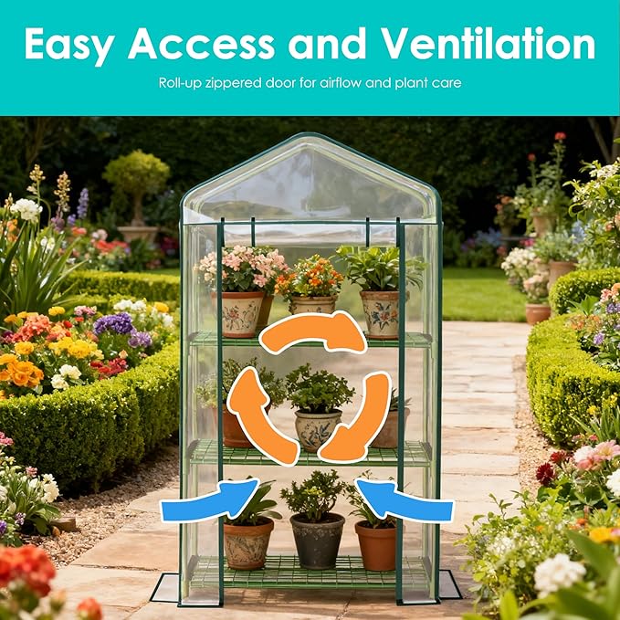 Twira 3-Tier Mini Greenhouse Outdoor, Portable Small Greenhouses for Winter, PE-coated Metal Frame & PVC Cover Green House for Outside Plants, Indoor Greenhouse Women Men Gardening Gifts 2.3x1.6x4.2ft