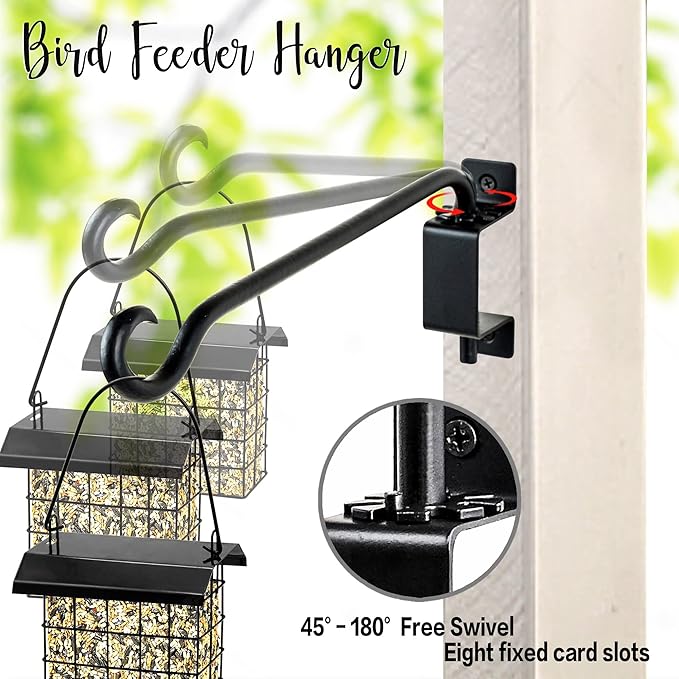 Qiang Ni Plant Hanger Outdoor: 16 Inch Bird Feeder Bracket for Garden Patio Decor - Swivel Adjustable Wall Mount Plant Hook for Hanging Flower Baskets