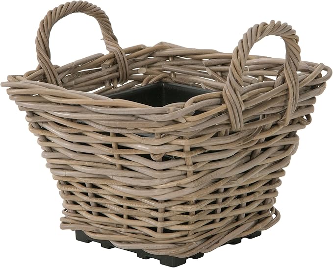 Kouboo Rectangular Rattan Planter Basket 1.25 Gallon Capacity Plastic Pot Liner with Drain Holes Included No Saucer Indoor and Outdoor Use