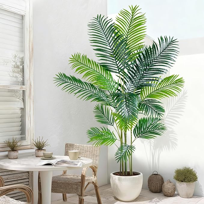 6.6FT Artificial Areca Palm Tree-Lifelike Palm Plant,Faux Tropical Areca Floor Plant Tall Faux Silk Large Artificial Plants for Indoor Home Living Room Corner Decor（No Planter）